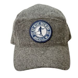 Hi-Wire Brewing Asheville NC Gray Wool Blend Cap Hat Adjustable Leather Strap